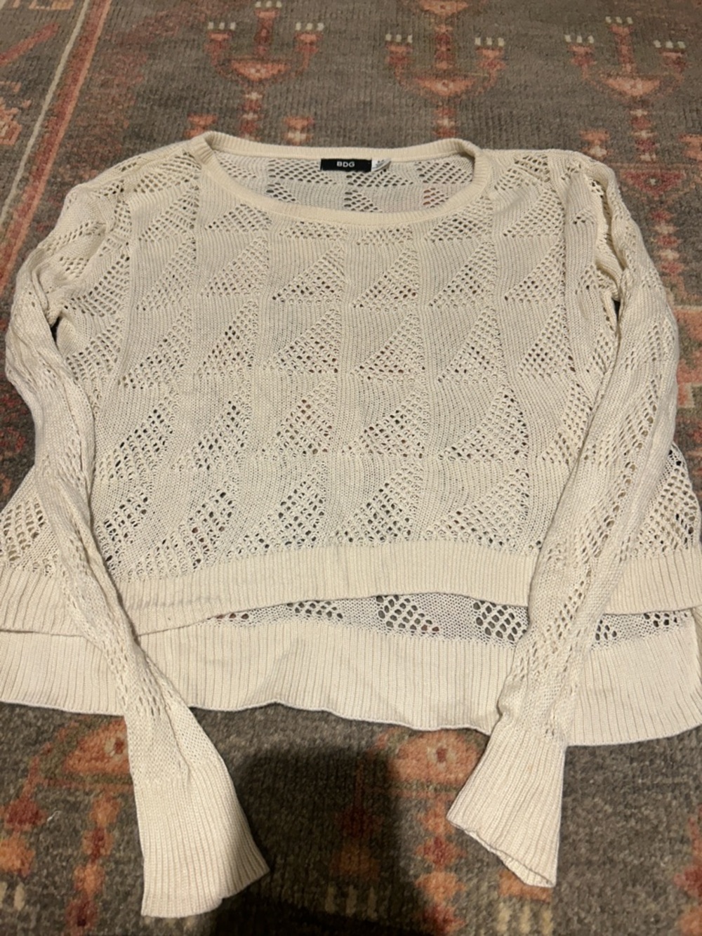 BDG Ivory Open-Knit Scoop Neck Sweater